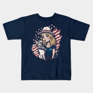 Patriotic Cat Mother Kids T-Shirt